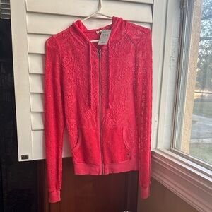 Miss Me Fuchsia Lace Zip-Up Hoodie